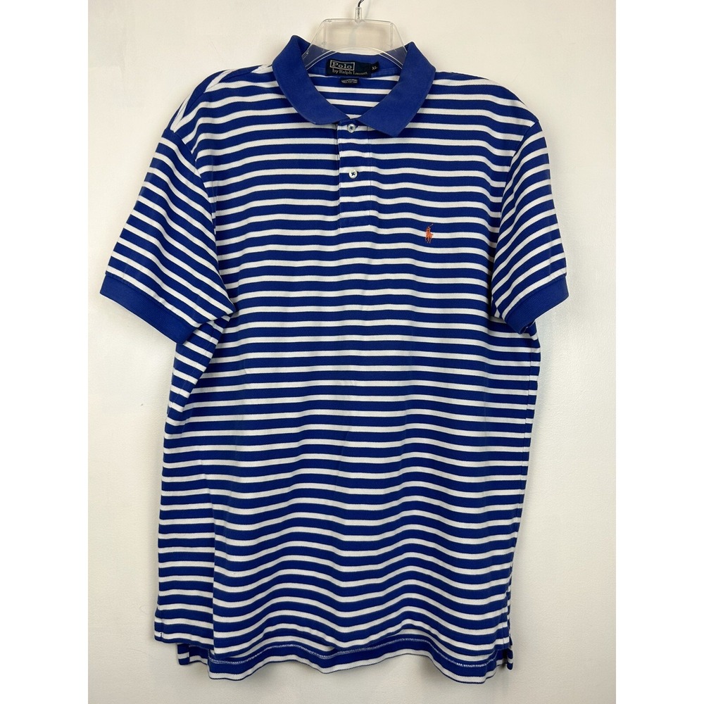Polo Ralph Lauren Shirt Men XL Logo Golf Cotton Stripe BluePreppy Nautical